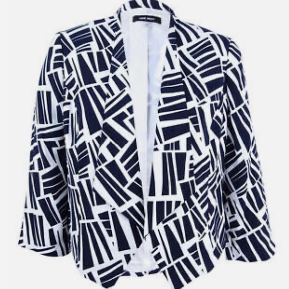 Nine West NWT ๐ printed jacket navy/ivory Arty Essentials, fullly lined - Picture 1 of 5